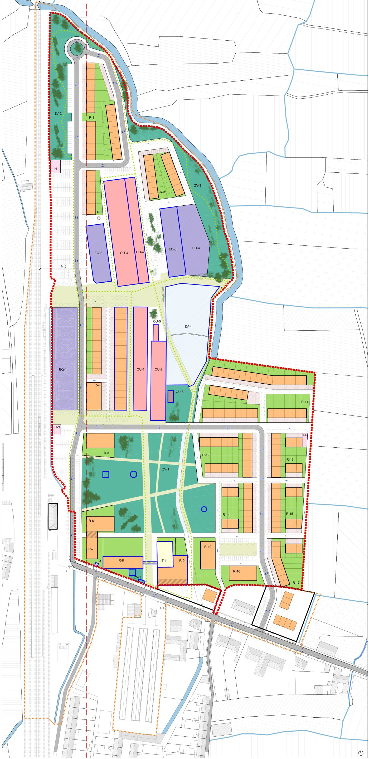 Plano o8 Imagen final del Plan Parcial: viviendas, naves, equipamientos, parque de las Chimeneas y balsa
